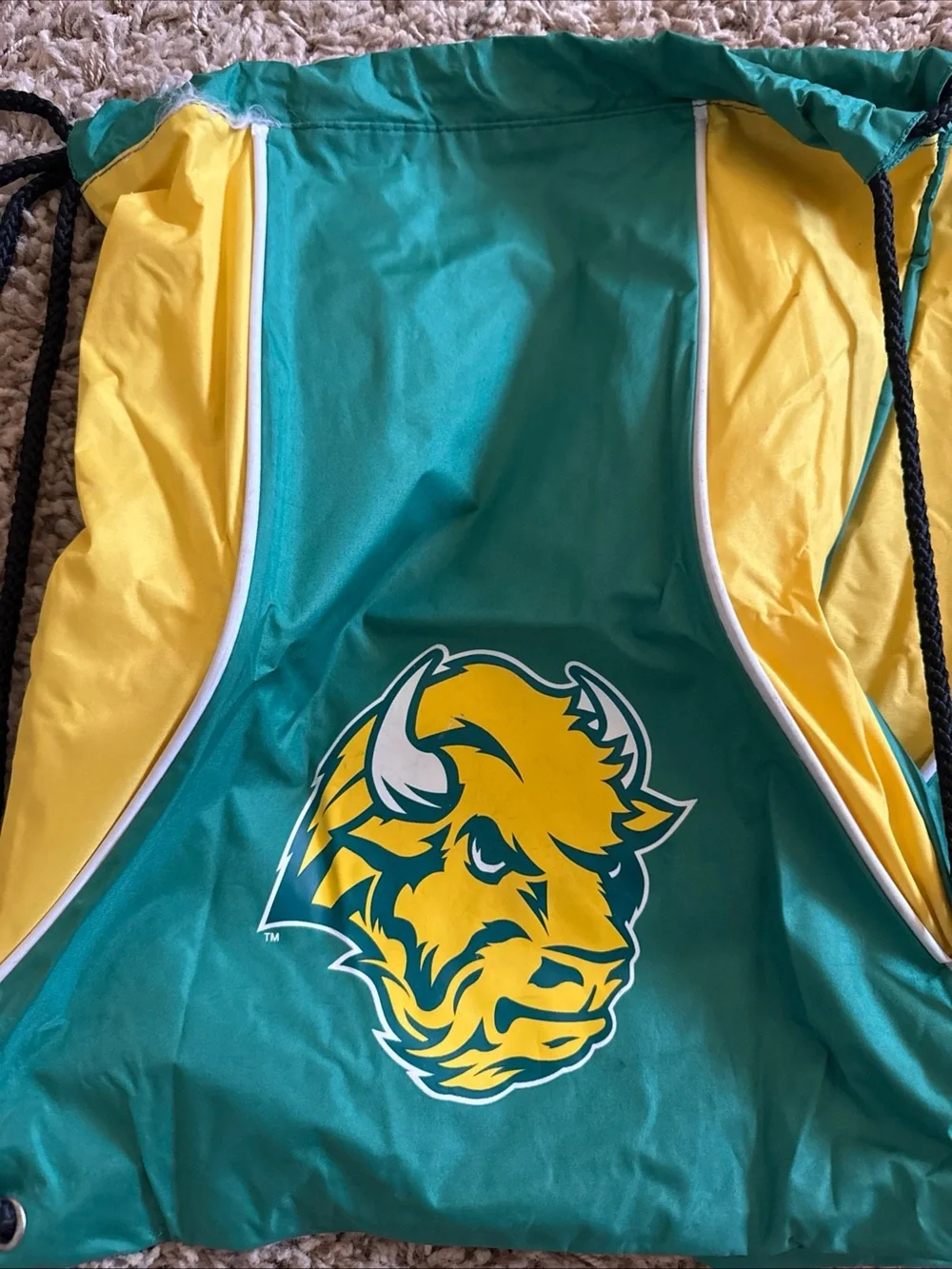Green and Yellow NDSU Bison Drawstring Backpack Pair